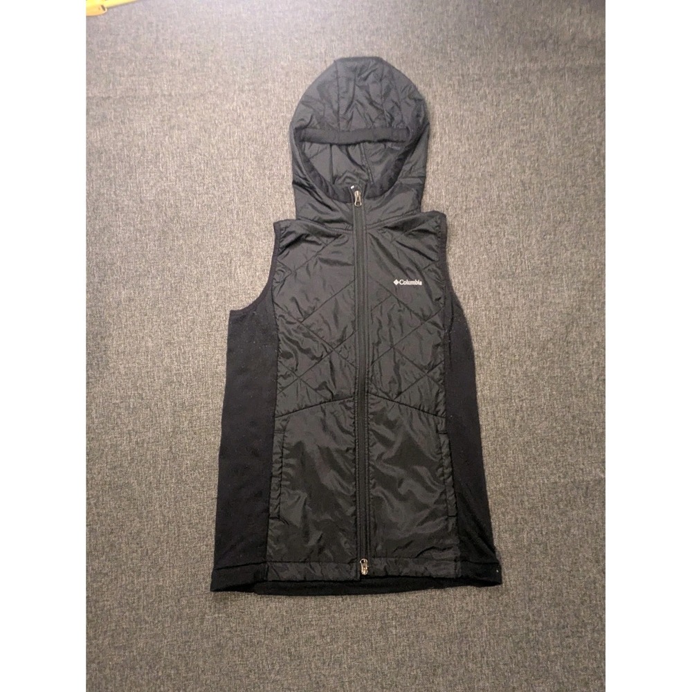 Columbia Women's Hooded Vest  Quilted Fleece Outdoor Wear pockets Zip Up Medium